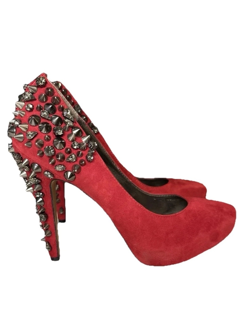 Sam Edelman Red Suede Pumps Studs Spikes Rhinestones Maximilist Sexy Punk Sz 8